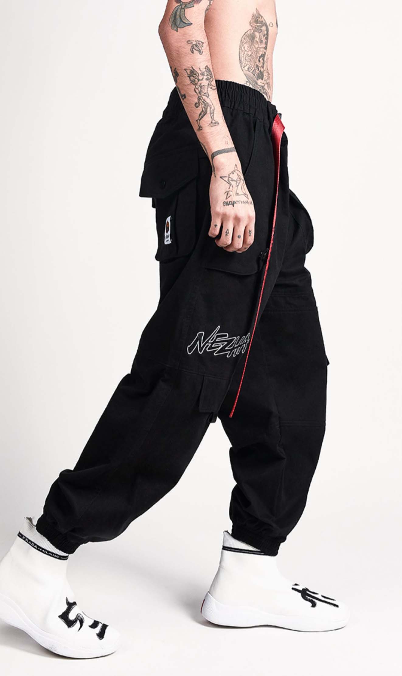 IBP332 Yin Yang Black Cargo Pants